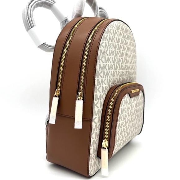 Michael Kors Medium Jaycee Zip Pocket Logo Backpack Vanilla/Brown - Picture 4 of 11